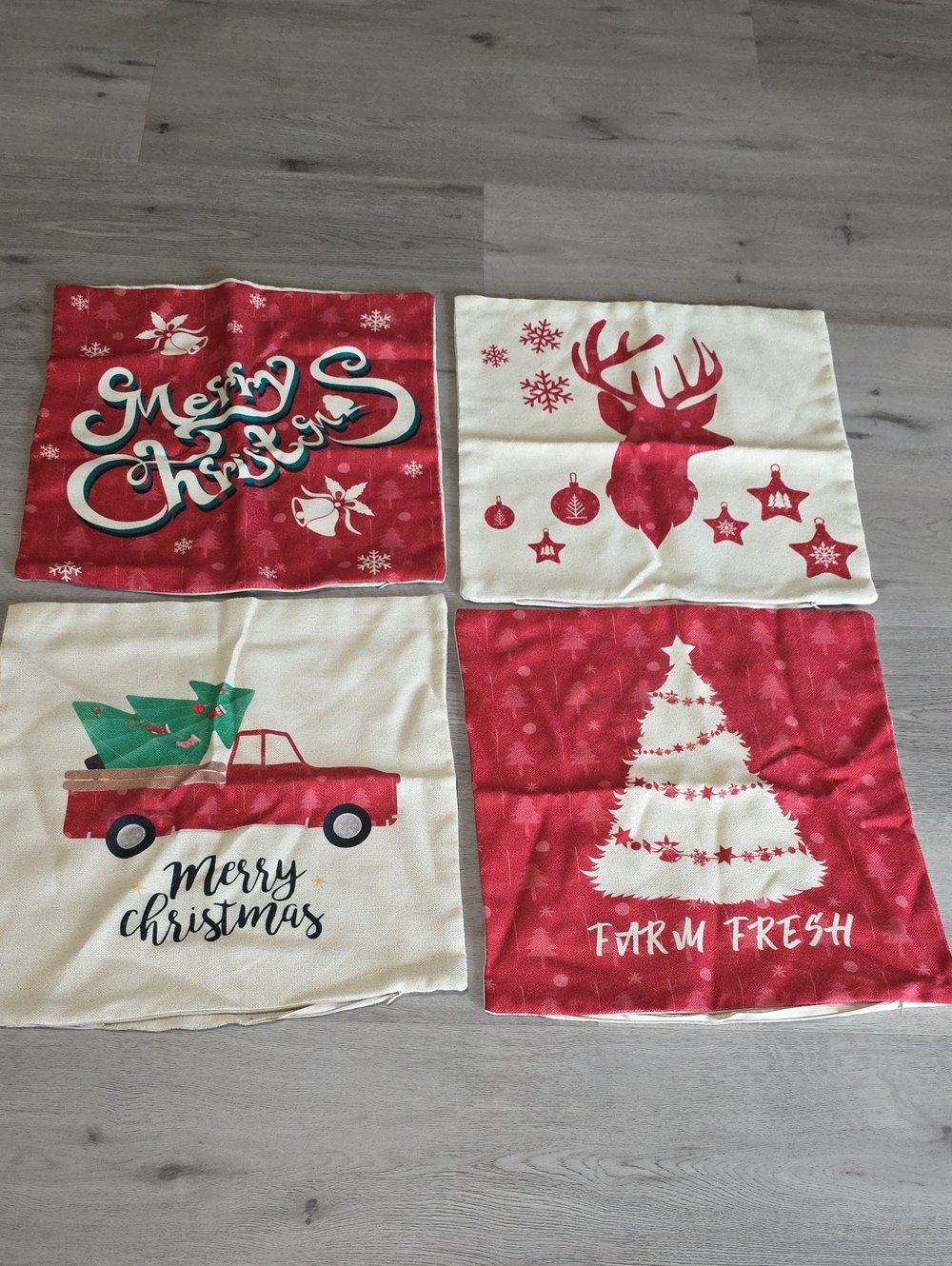 Holiday Farm Fresh Christmas Throw Pillow Covers - Red & Cream Set Of 4 18x18